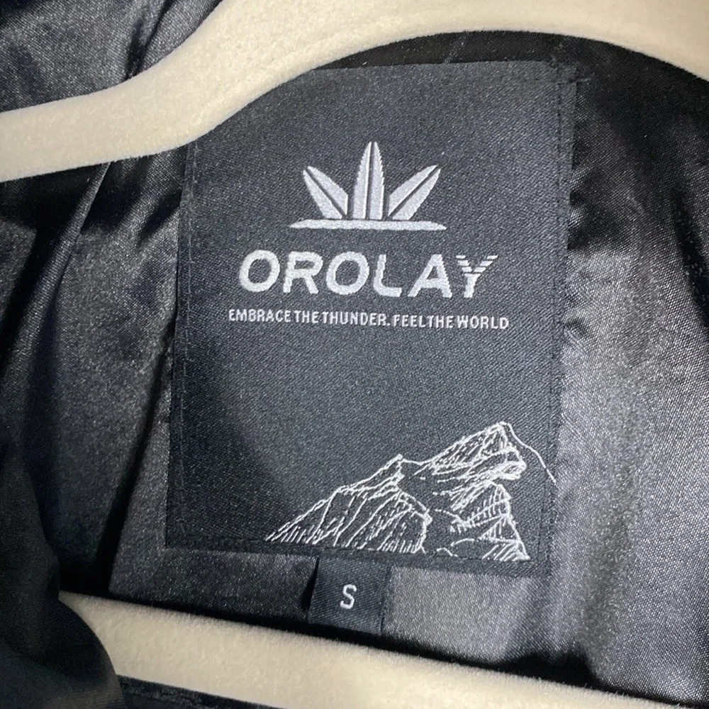 Orolay black satin finish puffer coat S duck down fill urban edgy mid length - Picture 2 of 13